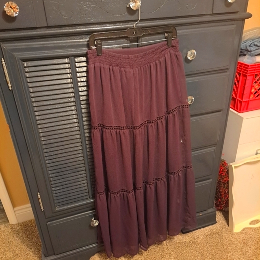 Women's Tiered Maxi Skirt in Deep Plum